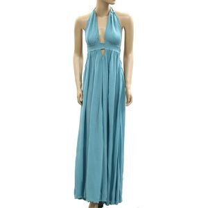 Free People Look Into the Sun Maxi Dress Halter Cutout Smocked Beach S 285080